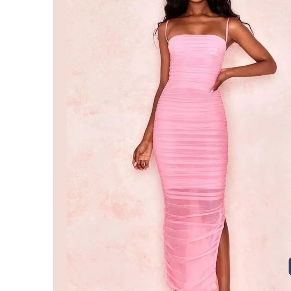 House of CB Fornarina dress‎ Pink Sheer Mesh Rushed Midi Size XS